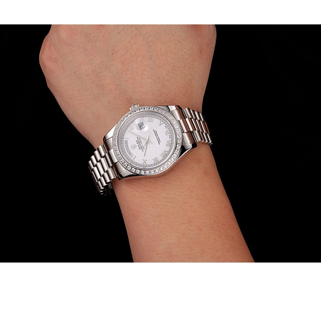 Aaa replica watch Diamond Swiss 1453967 Case Bracelet Rolex Dial White Stainless Day-Date Steel 0528